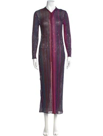 Pre-owned Missoni Striped Long Dress In Purple