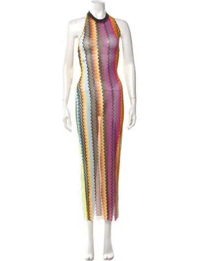 Pre-owned Missoni Striped Long Dress In Purple