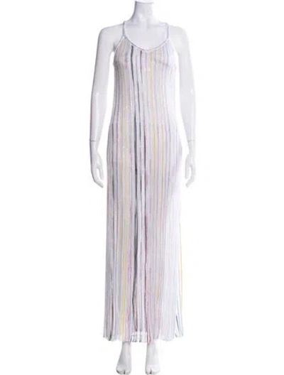Pre-owned Missoni Striped Long Dress In White