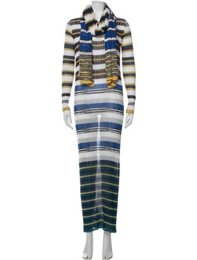Pre-owned Missoni Striped Long Dress In White