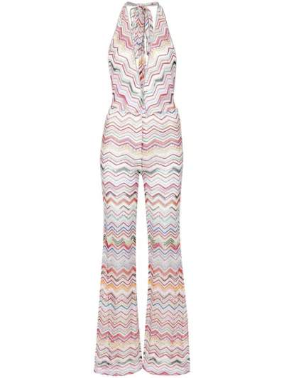 Missoni Zigzag-woven Flared Jumpsuit In Red