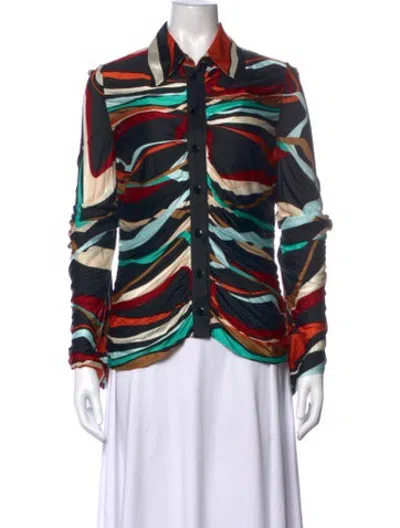 Pre-owned Missoni Striped Long Sleeve Blouse In Black