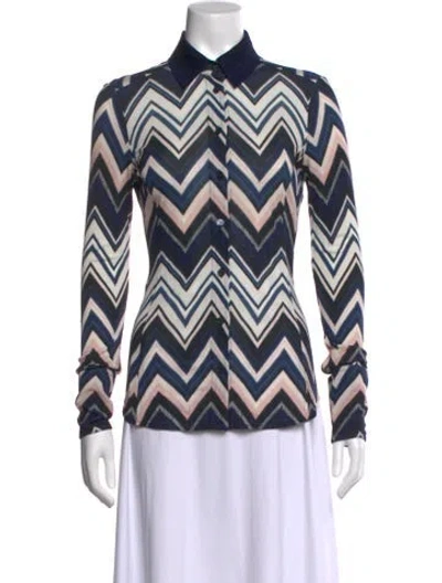 Pre-owned Missoni Striped Long Sleeve Button-up Top In Blue