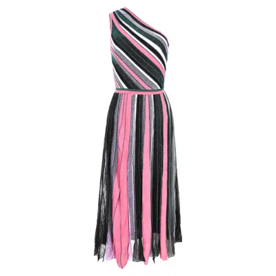 Missoni Striped Lurex Knit One Shoulder Maxi Dress In Multicolor Rayon In Pink
