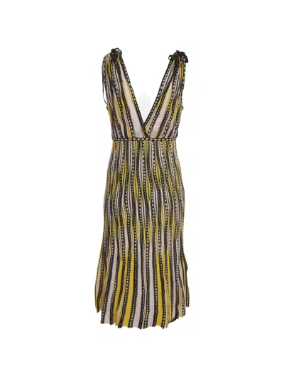 Pre-owned Missoni Striped Lurex Midi Dress In Yellow