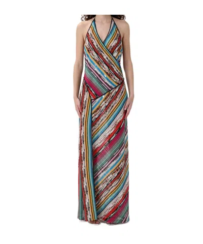 MISSONI STRIPED HALTERNECK MAXI DRESS