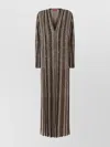 Missoni Striped Maxi Dress With V-neckline And Sequins In Brown