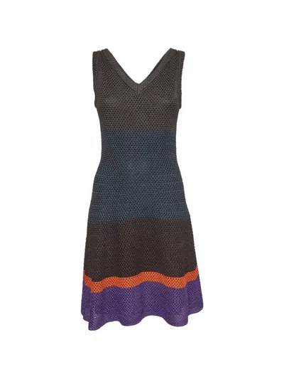 Pre-owned Missoni Striped Mesh Mini Dress In 褐色