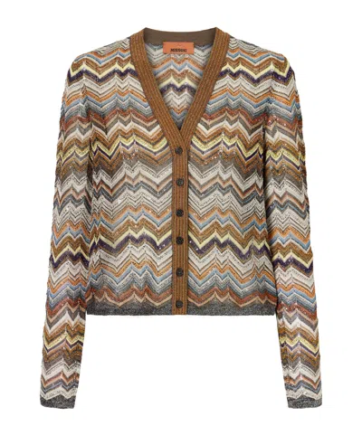 Missoni Striped Metallic Crochet-knit Cardigan In Multi