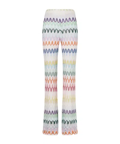 Missoni Striped Metallic Crochet-knit Flared Pants In White