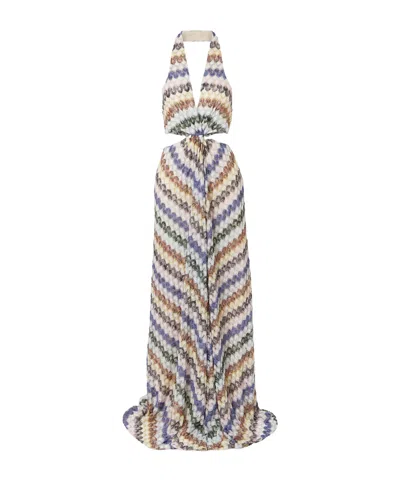 Missoni Striped Metallic Crochet-knit Halterneck Maxi Dress In Multi