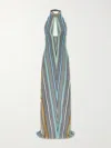 Missoni Striped Metallic Crochet-knit Maxi Dress In Blue