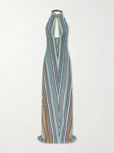 Missoni Striped Metallic Crochet-knit Maxi Dress In Blue
