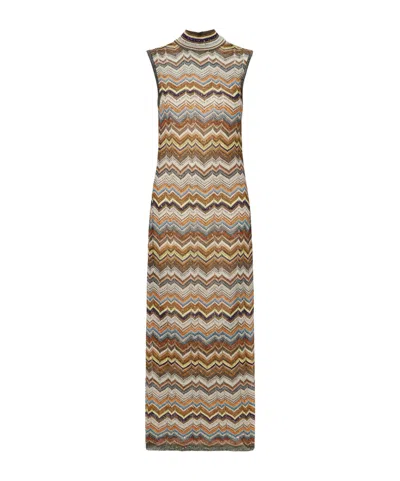 Missoni Striped Metallic Crochet-knit Maxi Dress In Brown