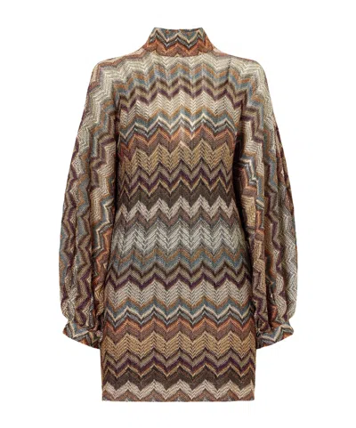 Missoni Striped Metallic Crochet-knit Mini Dress In Multi