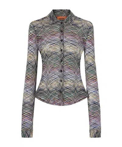 Missoni Striped Metallic Crochet-knit Shirt In Multi