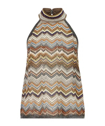 Missoni Striped Metallic Crochet-knit Tank In Multi