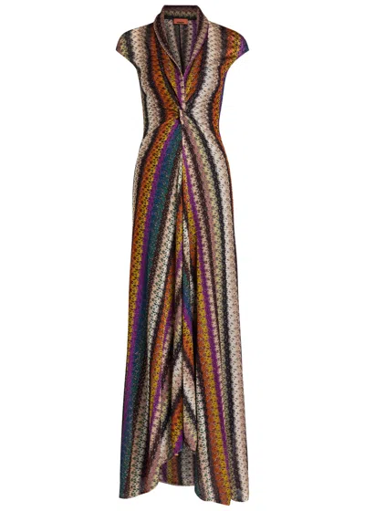 MISSONI MISSONI STRIPED METALLIC-KNIT MAXI DRESS