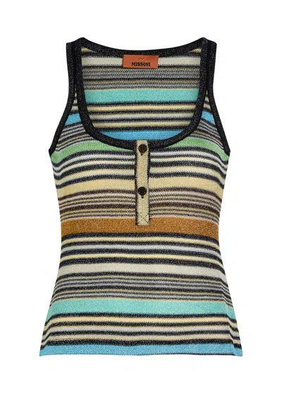 Missoni Striped Metallic-knit Tank Top In Multi