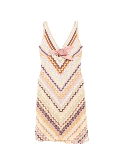 Pre-owned Missoni Striped Midi Dress In Pink