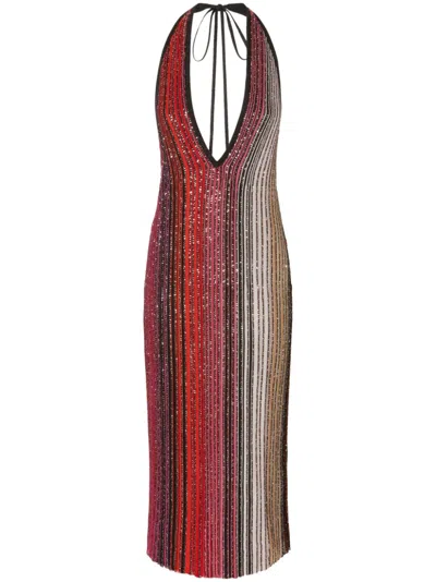 Missoni Striped Midi Dress In Black,red