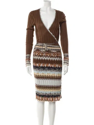 Pre-owned Missoni Striped Midi Length Dress In Brown