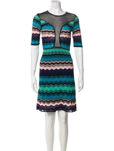 Pre-owned Missoni Striped Mini Dress In Blue