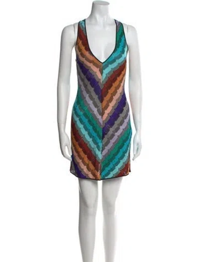 Pre-owned Missoni Striped Mini Dress In Green