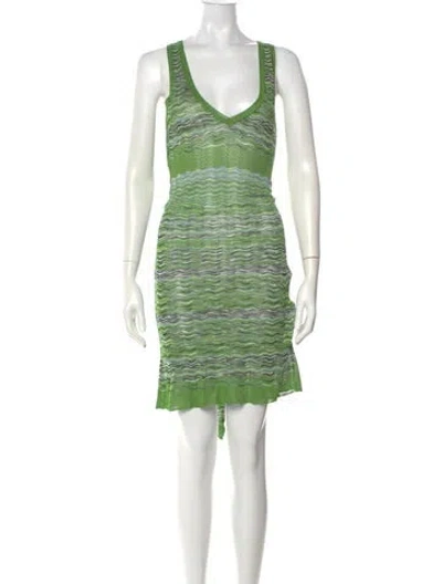 Pre-owned Missoni Striped Mini Dress In Green