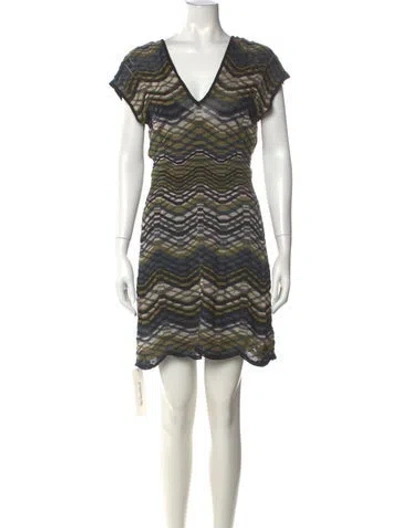 Pre-owned Missoni Striped Mini Dress In Green