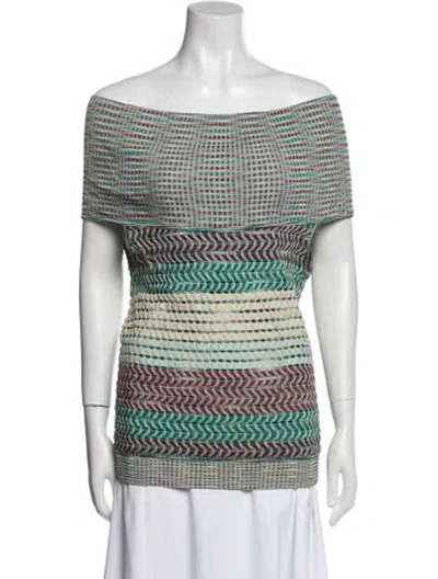 Pre-owned Missoni Striped Off-the-shoulder Tunic In Neutral