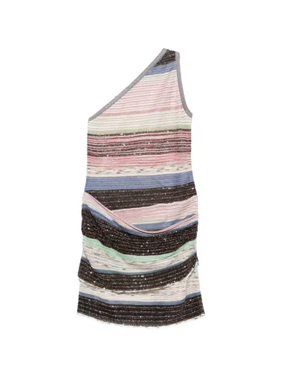 Missoni Striped One-shoulder Mini Dress In Multi