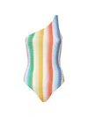 Missoni Mare One-shoulder Striped Metallic Crochet-knit Swimsuit In Pink