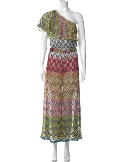 Pre-owned Missoni Striped One-shoulder Jumpsuit In Green