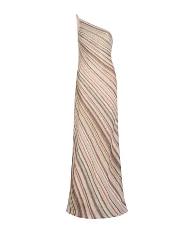 Missoni Striped One-shoulder Metallic-knit Maxi Dress In Nude