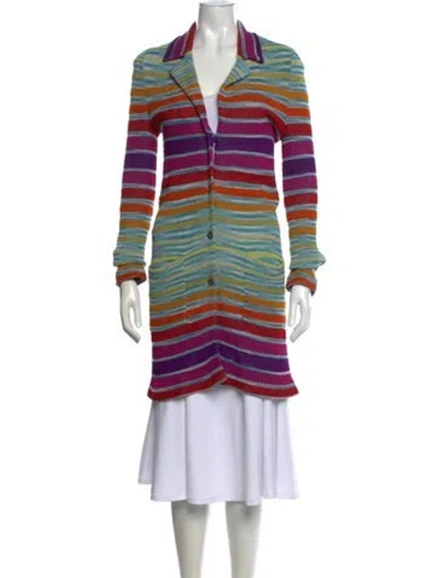 Pre-owned Missoni Striped Open Front Sweater In Blue