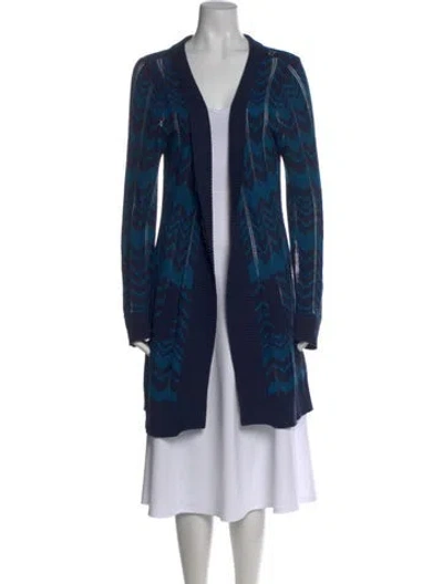 Pre-owned Missoni Striped Open Front Sweater In Blue