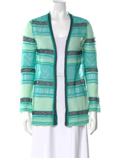 Pre-owned Missoni Striped Open Front Sweater In Green