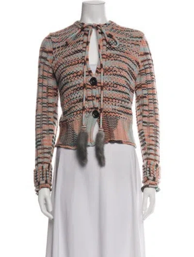 Pre-owned Missoni Striped Open Front Sweater In Green