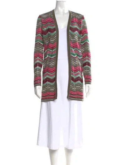 Pre-owned Missoni Striped Open Front Sweater In Pink