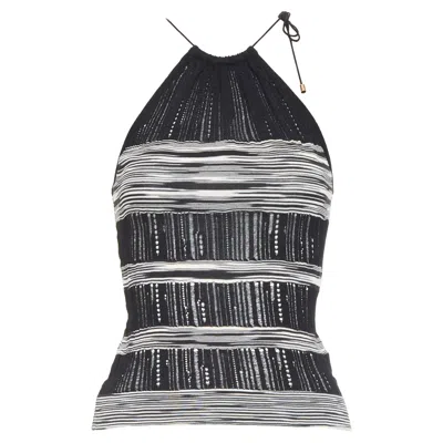 Missoni Striped Open Knit Halter Top In Black
