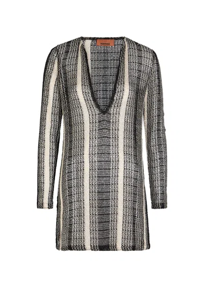 Missoni Striped Open-knit Cover-up Mini Beach Dress In Black