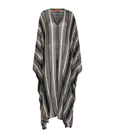 Missoni Striped Open-knit Kaftan Cover-up In Black