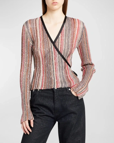 Missoni Womens Multi-coloured Striped Sequin-embellished Knitted Top