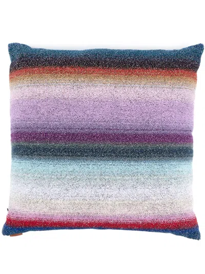 Missoni Striped-pattern Knitted Cushion In Blue
