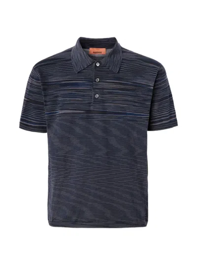 Missoni Flamed Mercerized Cotton Polo Shirt In Blue