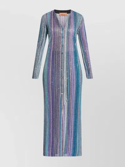 Missoni Striped Long Cardigan In Blue