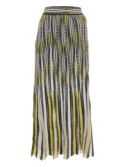 Pre-owned Missoni Striped Pleated Maxi Dress In Black