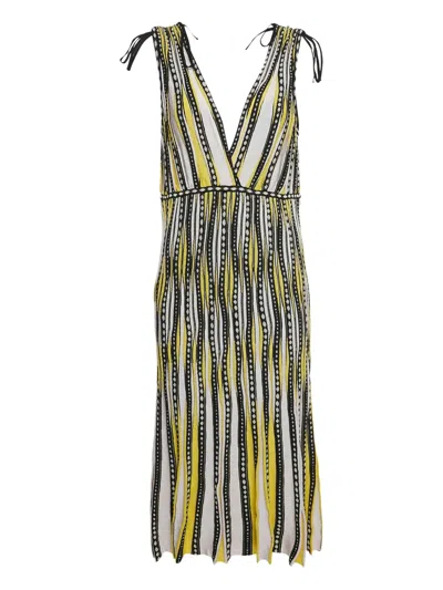 Pre-owned Missoni Striped Pleated Midi Dress In Yellow