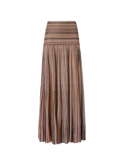 Missoni Striped Pleated Skirt In Brown